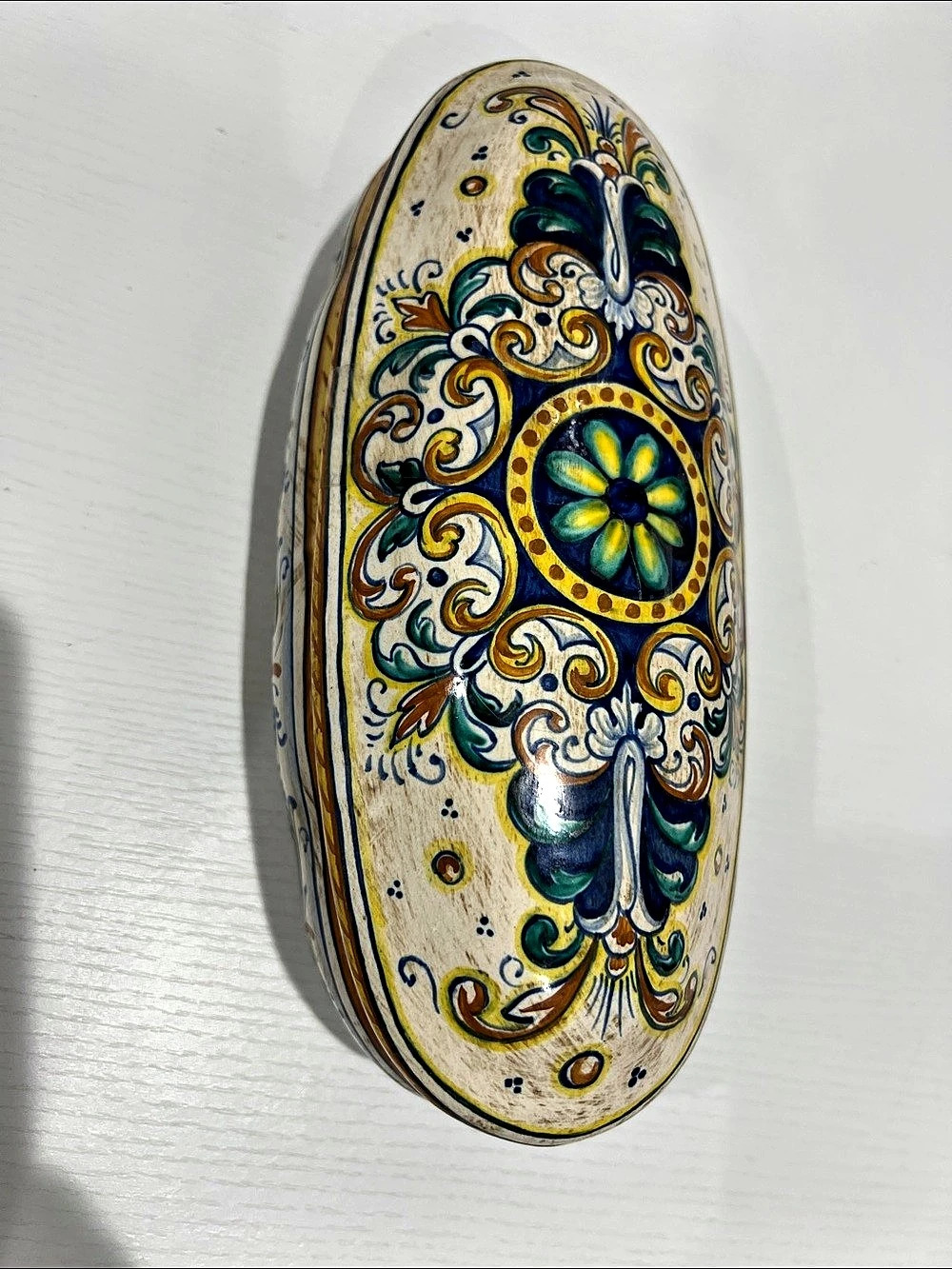 Hand-Painted Floral Ceramic Decor, Cream & Blue